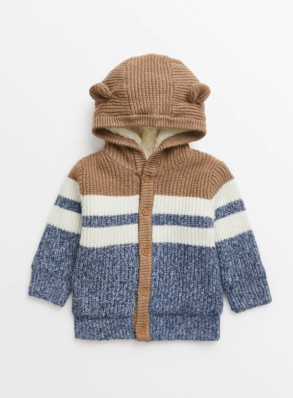 Tan Stripe Borg Lined Hoodie Up to 1 mth